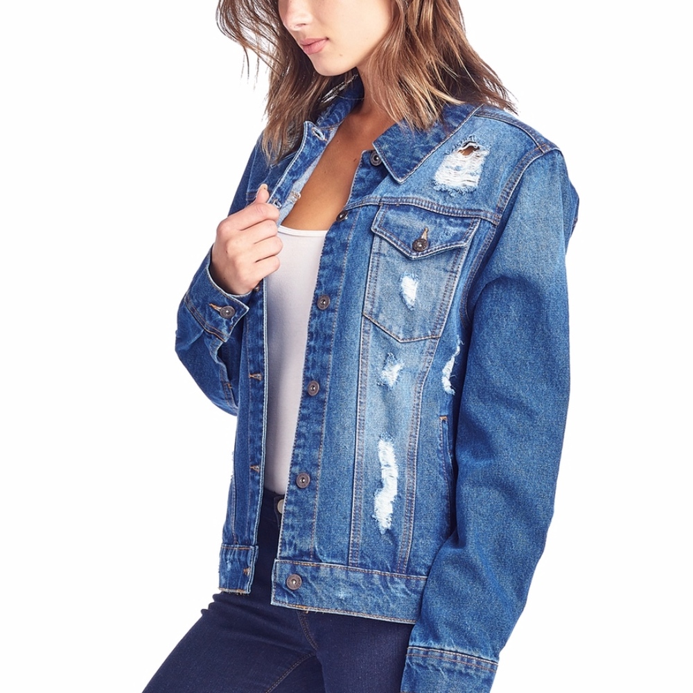 Oversized Distressed Denim Jackets - Picture 3 of 7